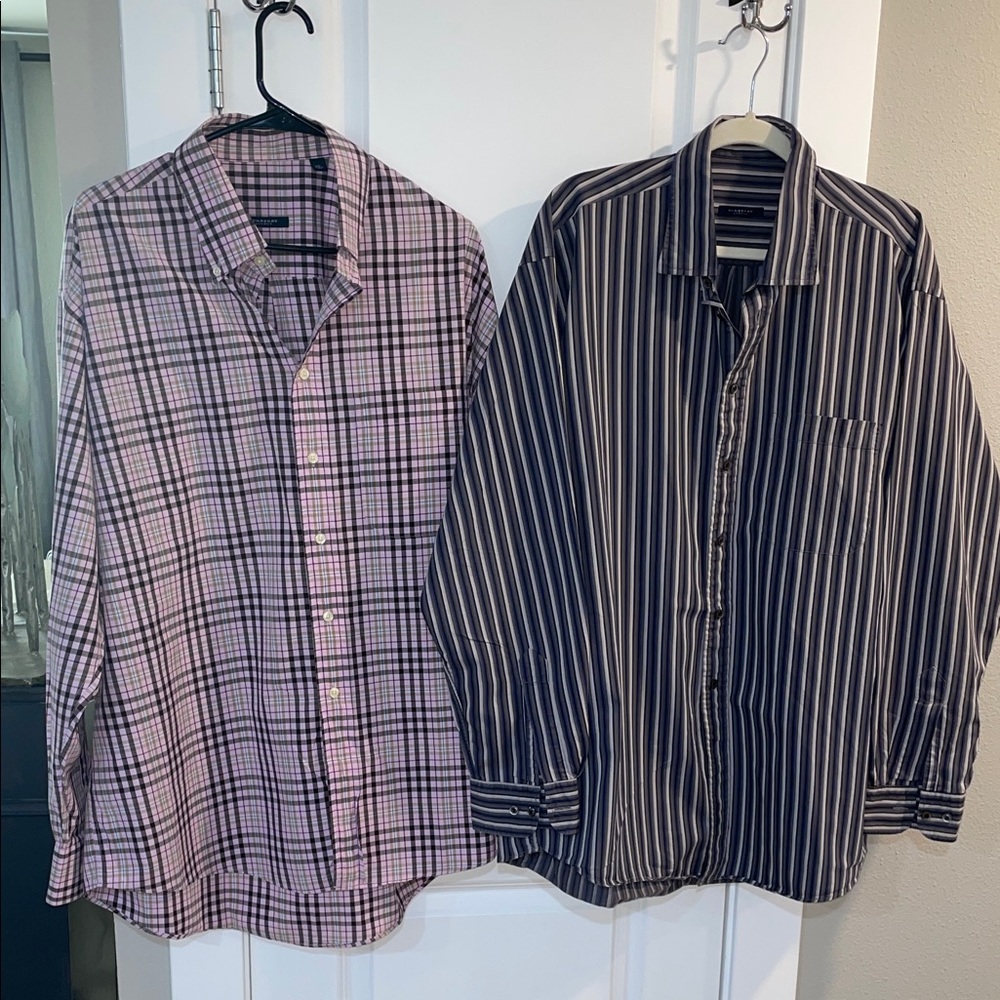 Two Burberry Pink Plaid and Black Striped Men's Shirts